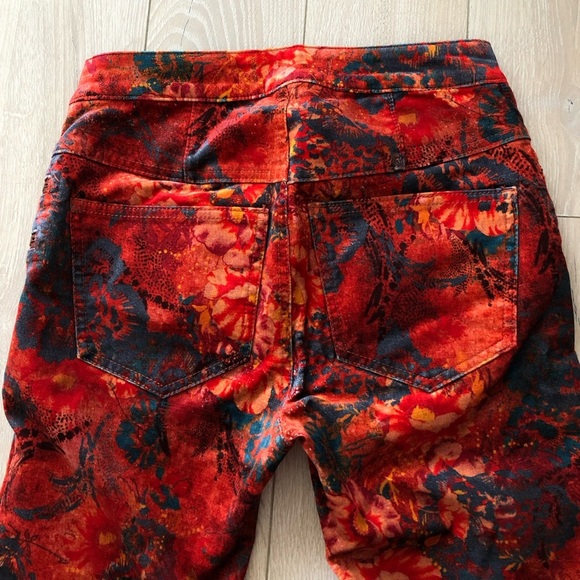Free People Orange Lennon Funkytown Floral Velvet Skinny Pants Size 0 - Picture 12 of 14